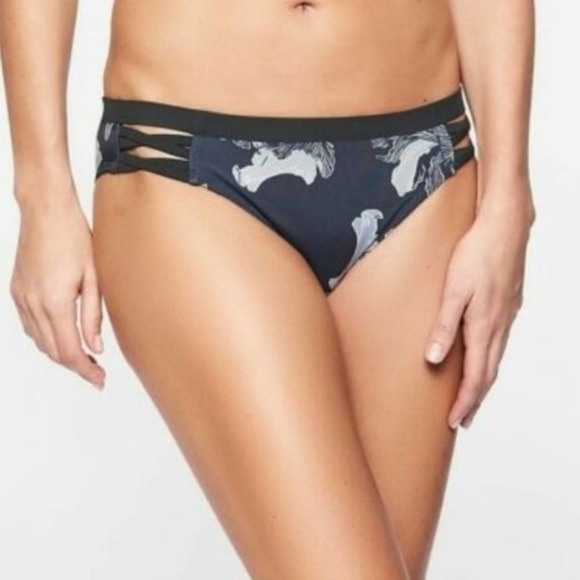 Athleta Fiore Strappy Navy Blue Gray Bikini Bottom - Picture 1 of 10